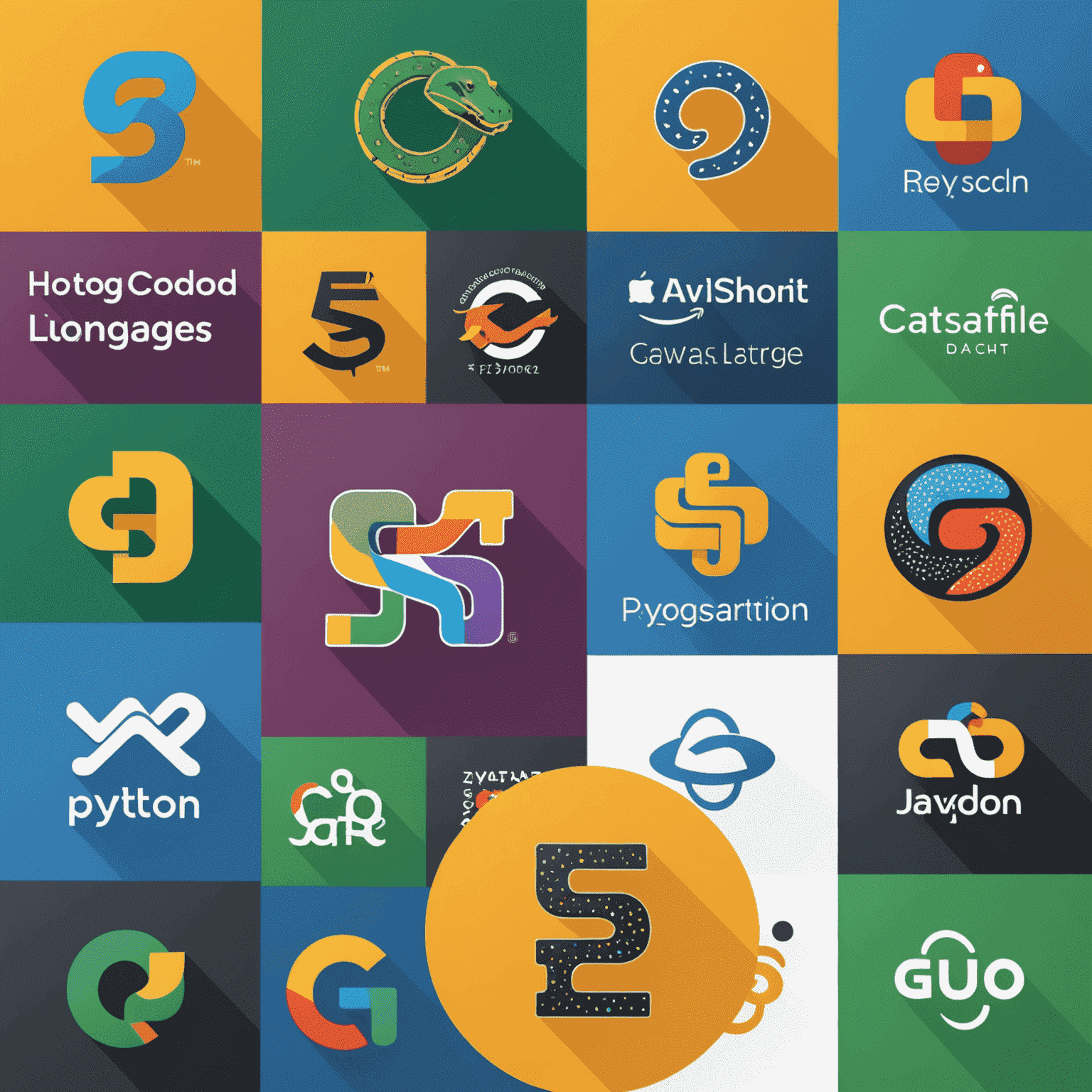 Collage de logos de los 5 lenguajes de programación más demandados en 2024: Python, JavaScript, Java, C++, y Go